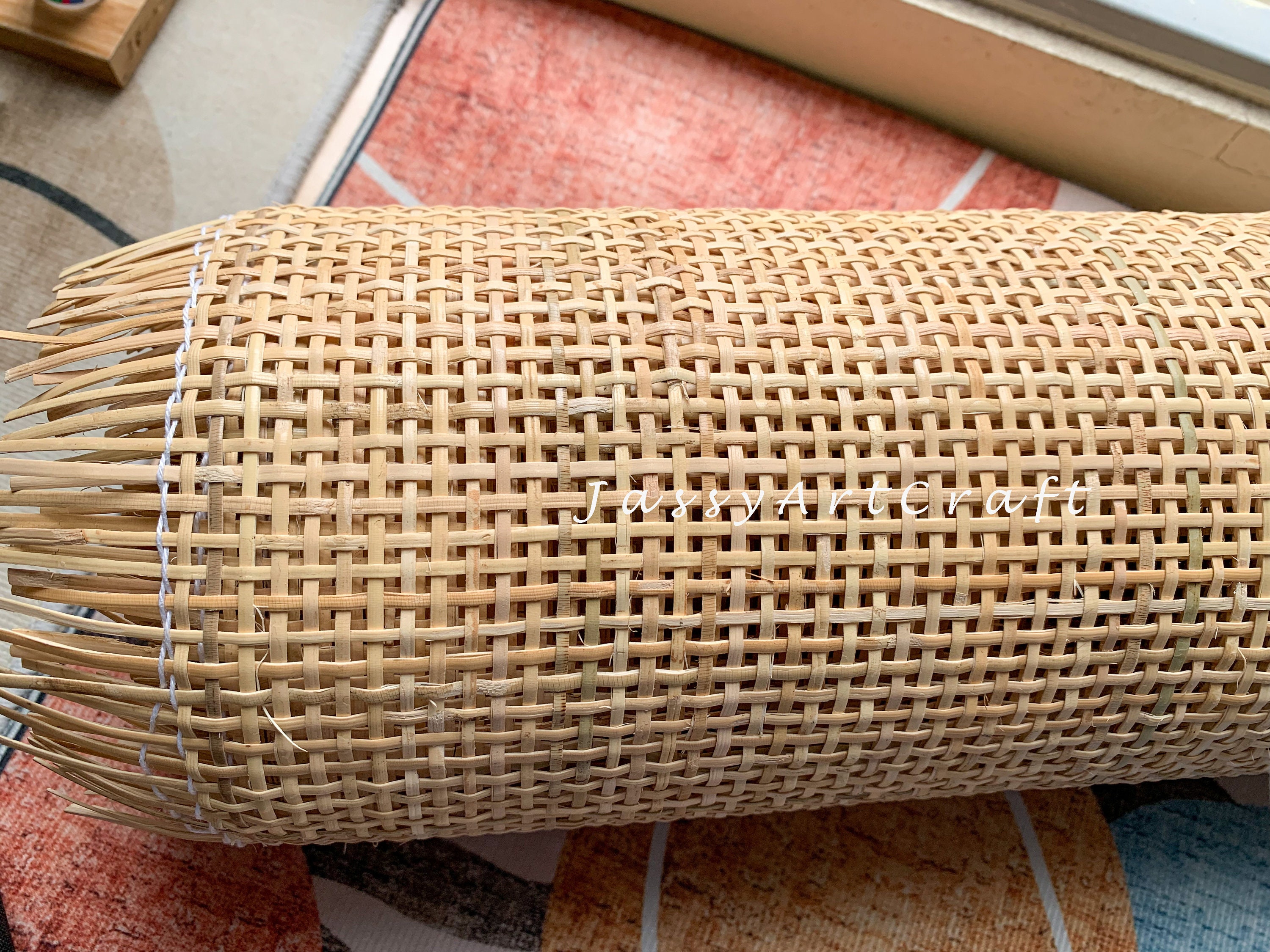 NAMAII 17â€ x3.3FT Natural Rattan Cane Webbing, Woven Mesh  Cane Net Roll for DIY Caning Furniture Decor Pr
