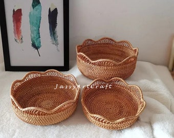 Round rattan basket, Rattan woven basket, Wicker Fruit Basket for decoration