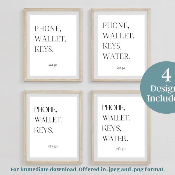 Phone, Keys, Wallet (and Water!) Sign, Sign for apartment, entryway. Aesthetic Reminder Sign.