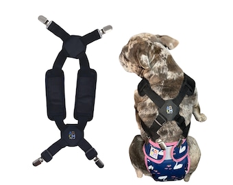 UNIVERSAL Black ADJUSTABLE Dog SUSPENDERS for all Breeds| Shoulder Pads| Strong Hold| Custom Fit| Works on all Diapers| For all Pet Diapers