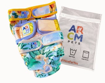 Pañal lavable para perritas con orificio para la cola y bolsa de lavandería. A prueba de fugas, ultraabsorbente. Perfecto para incontinencia y pacientes con IVDD (paquete de 3).