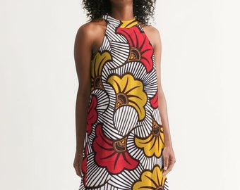 Ankara Flower Women's Halter Dress | African Dress | Afrocentric Dress | Ethnic Dress