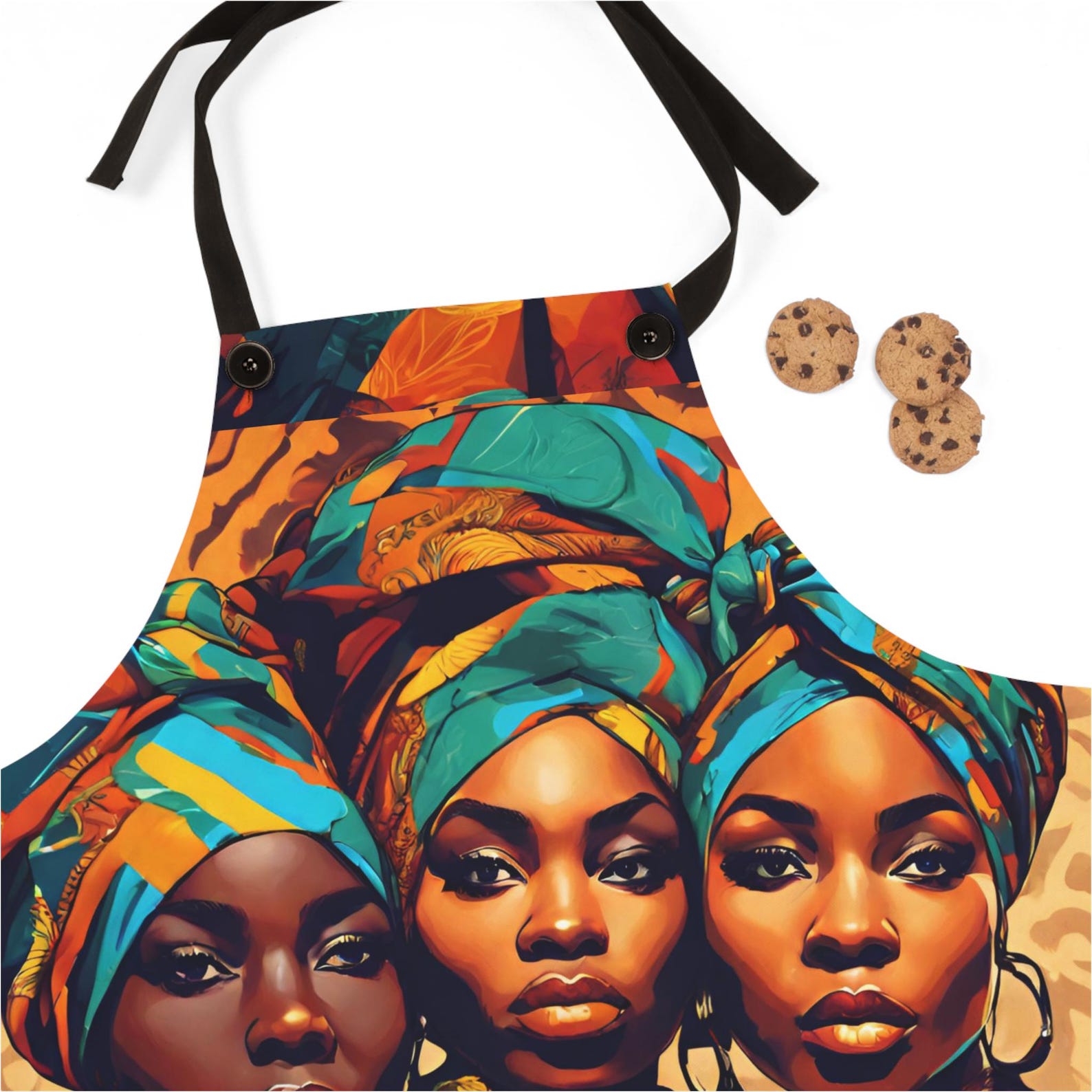 Sisters Poly Twill Apron: African Art Print