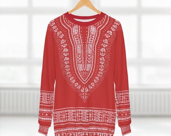 Red and White Unisex Dashiki Sweatshirt | Afrocentric Sweatshirt