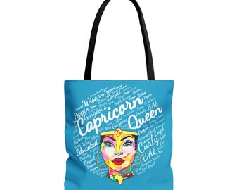 Capricorn Afro Queen Turquoise Tote Bag