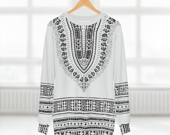White and Black Dashiki Sweatshirt | Afrocentric Clothing | African Shirt