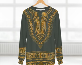 Unisex Gold and Green Dashiki Sweatshirt  | Afrocentric Sweatshirt | Black Etsy | African Sweatshirt