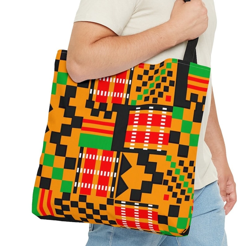 African Kente Pattern Print Leather Tote Bag main image 1