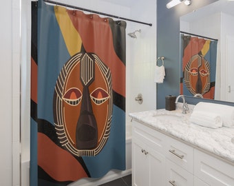 Ohene African Mask Shower Curtain | Afrocentric Home Decor | African Shower Curtain