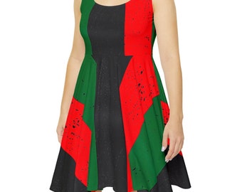 Distressed Look Red Black and Green Women's Skater Dress