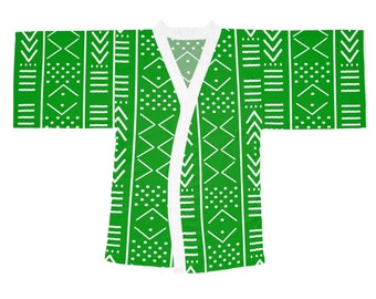 Green Mudcloth Kimono Robe  | Afrocentric Kimono | Afrocentric Clothing | Black Owned Business | The Power Of Love Clothing