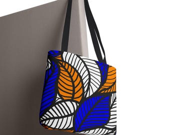 Blue Ankara African Floral Print Tote Bag | Leaf Bag