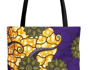 Ankara Print Purple Gold Tote Bag | African Print Bag | African Print Tote