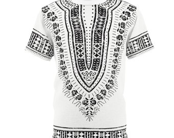 White and Black Unisex Dashiki Tee | Afrocentric Shirt