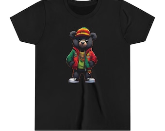 Kids Rasta Bear Youth Short Sleeve Tee | Hip Hop Bear Shirt