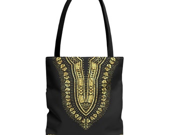 Black and Gold Dashiki Tote Bag | Black Girl Bag | Afrocentric Bag | Shopping Tote | Grocery Bag | The power of love