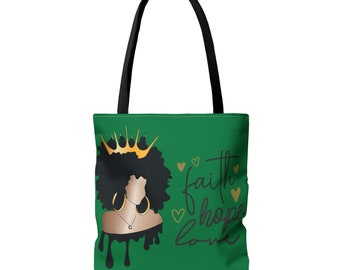 Dark Green Faith...Hope...Love Black Queen  Tote Bag