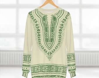Unisex Cream and Green Dashiki Sweatshirt |Afrocentric Sweatshirt