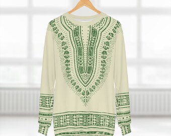 Unisex Cream and Green Dashiki Sweatshirt |Afrocentric Sweatshirt