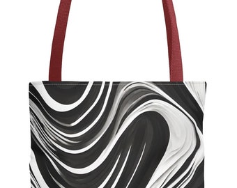 Black White Wavy Print Tote Bag | Abstract Print Bag