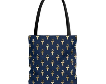 Blue & Gold Ankh Tote Bag