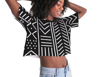 Women's Lounge Mud Cloth Inspired Cropped Tee | Afrocentric Crop Tee