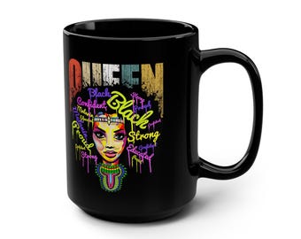Black Queen Mug, 15oz | Afrocentric Coffee Mug | Natural Hair Mug | Black Girl Mug