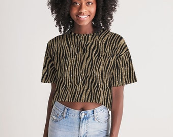 Gold Zebra Print Lounge Cropped Tee | Animal Print Cropped Top | Gold and Black Shirt