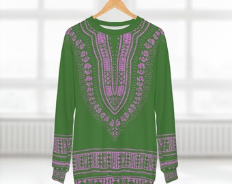 Pink and Green Unisex Dashiki Sweatshirt | Afrocentric Sweatshirt