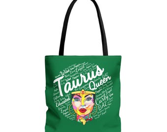 Taurus Afro Queen Green Tote Bag