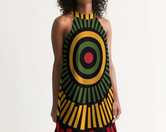 Women's Halter Dress RBG Dimensions Dress | Afrocentric Dress | Ankara Dress | Rasta Dress