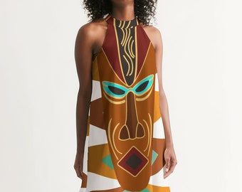 African Mask Design Women's Halter Dress
