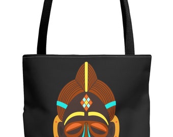 African Mask Tote Bag  | Afrocentric Tote | Afrocentric Bag | Grocery Bag | African Bag| Black Owned Business | The Power Of Love Clothing