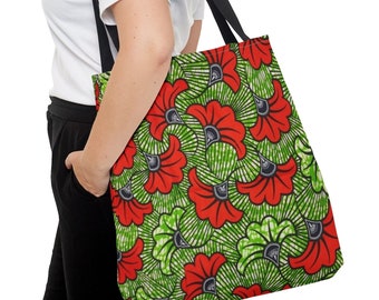 Ankara Print Green Red Flower Tote Bag | African Print Bag | African Print Tote