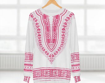 Unisex White and Pink Dashiki Sweatshirt | Afrocentric Sweatshirt | Black Etsy | African Sweatshirt