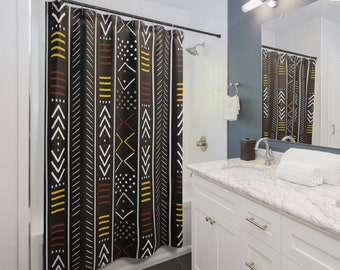 Multi-colored Mudcloth Shower Curtain | Afrocentric Shower Curtain | African Home Decor