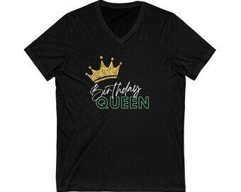 Birthday Queen V-Neck Shirt, Women's Tee, Birthday Gift, Queen Shirt, Birthday Party, Gift for Her