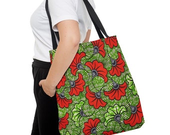 Ankara Print Green Red Flower Tote Bag | African Print Bag | African Print Tote