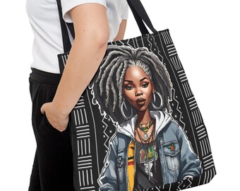 Gray Locs African American Woman Tote Bag | Natural Hair Print Bag | Black Girl Bag