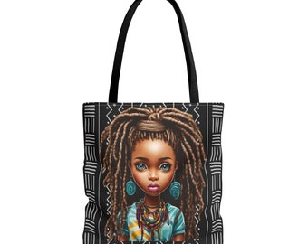Brown Locs African American Woman Tote Bag | Natural Hair Print Bag | Black Girl Bag