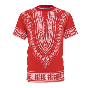 Rood en wit Dashiki T-shirt voor heren | Afrocentrisch shirt | Afrikaans overhemd