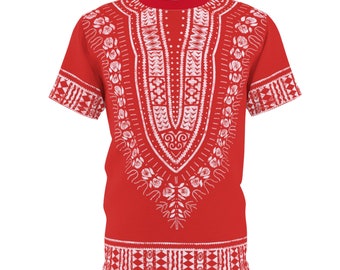 Red and White  Men's Dashiki Tee | Afrocentric Shirt | African Shirt