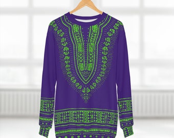 Unisex Purple and Green Unisex Dashiki Sweatshirt  | Afrocentric Sweatshirt | Black Etsy | African Sweatshirt