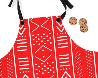 Red and White Mudcloth Inspired Apron