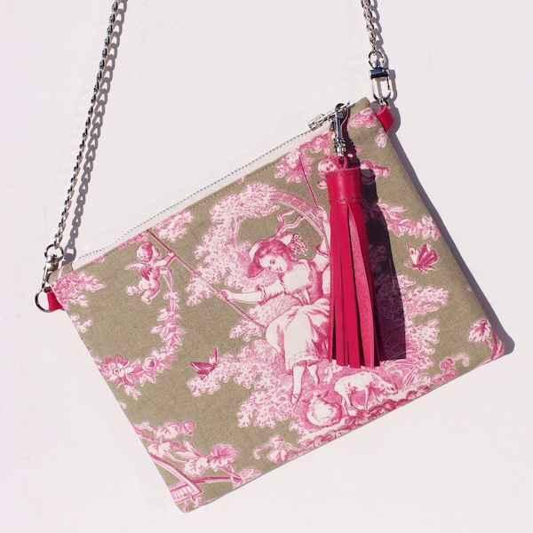 Clutch Toile de Jouy Salbei Pink Ludivine  Handtasche Umhängetasche Etuitasche Envelope Pochette  Klassisch Französisch