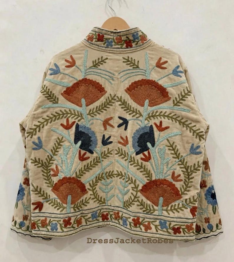 Zielone haftowane kwiatowe kurtki z aksamitną podszewką z bawełny w stylu boho Zimowy płaszcz w stylu streetwear Bomberka w stylu boho Dwustronna kurtka damska modna zdjęcie 11