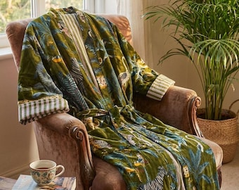 Zielony aksamitny bawełniany szlafrok kimono, szlafrok ślubny, zimowy szlafrok dla druhen, prezent dla kobiet i mężczyzn, dwustronna kurtka, płaszcz Kantha
