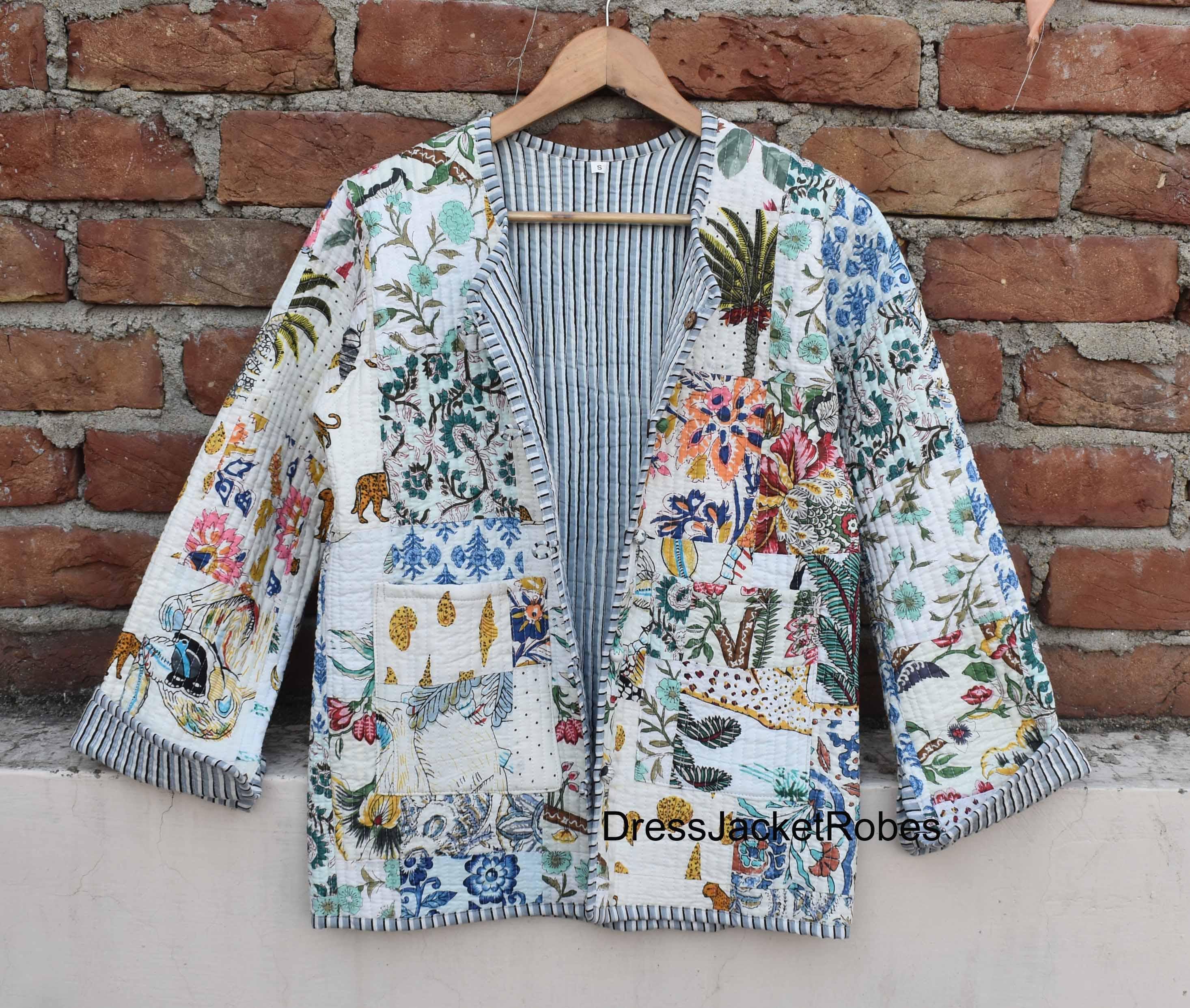 Doudoune Femme Imprimé Floral - Veste Matelassée Vintage - Cardigan Léger Automne