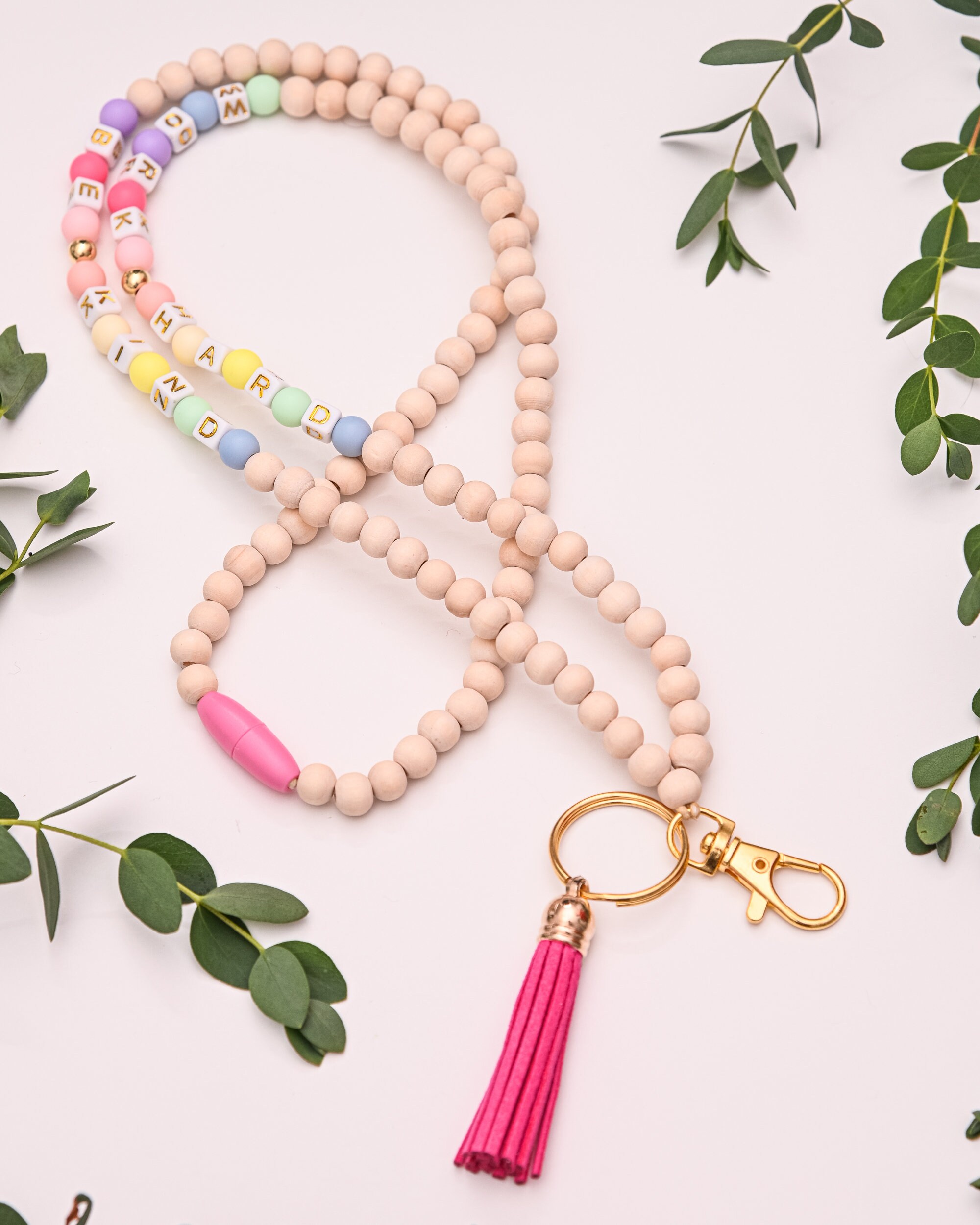 Be Kind Lanyard Wood Beaded Lanyard Wood and Rainbow Etsy