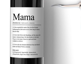 Personalisiertes Wein Flaschen Etikett Mama Definition | Muttertag Geschenk Muttertagsgeschenk Weinetikett Personalisiert mothers day gift